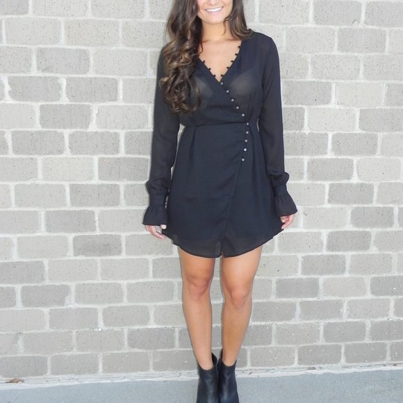 Gentle Fawn Elijah Faux-Wrap Dress in Black Small - Picture 3 of 9